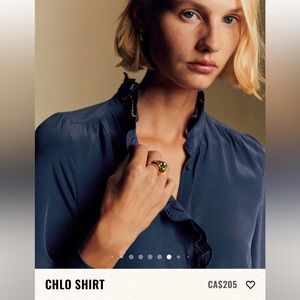 Sézane Chlo Shirt in Navy Blue Silk- 38